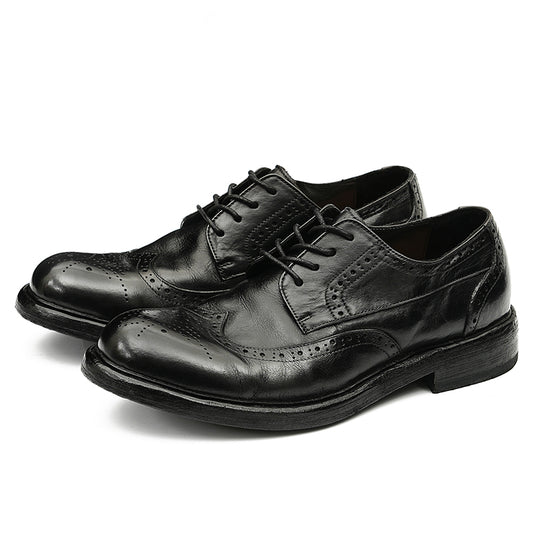 Classical Brogue Derby Shoes for Men – Genuine Horsehide Leather Goodyear Welted Washing Process