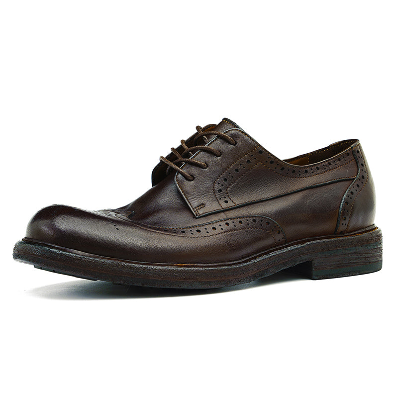 Classical Brogue Derby Shoes for Men – Genuine Horsehide Leather Goodyear Welted Washing Process