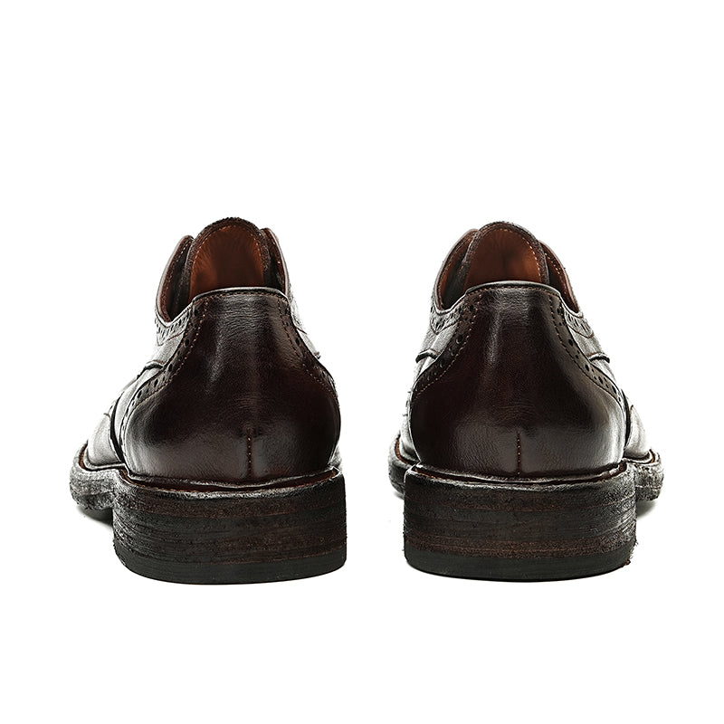 Classical Brogue Derby Shoes for Men – Genuine Horsehide Leather Goodyear Welted Washing Process