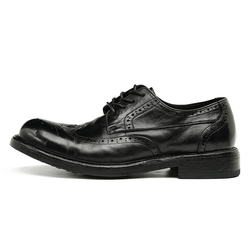 Classical Brogue Derby Shoes for Men – Genuine Horsehide Leather Goodyear Welted Washing Process
