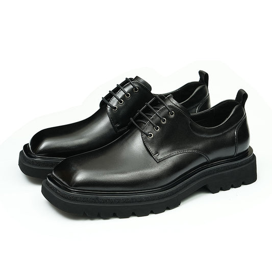 Men's Calf Leather Derby Shoes | Glossy Square Toe