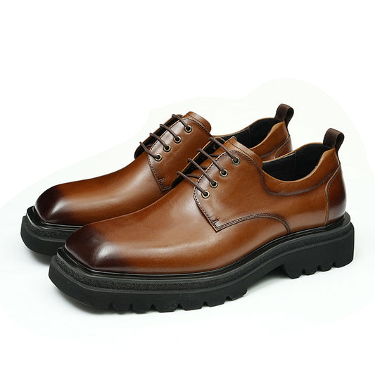 Calf Leather Derby Shoes for Men Glossy Square Toe