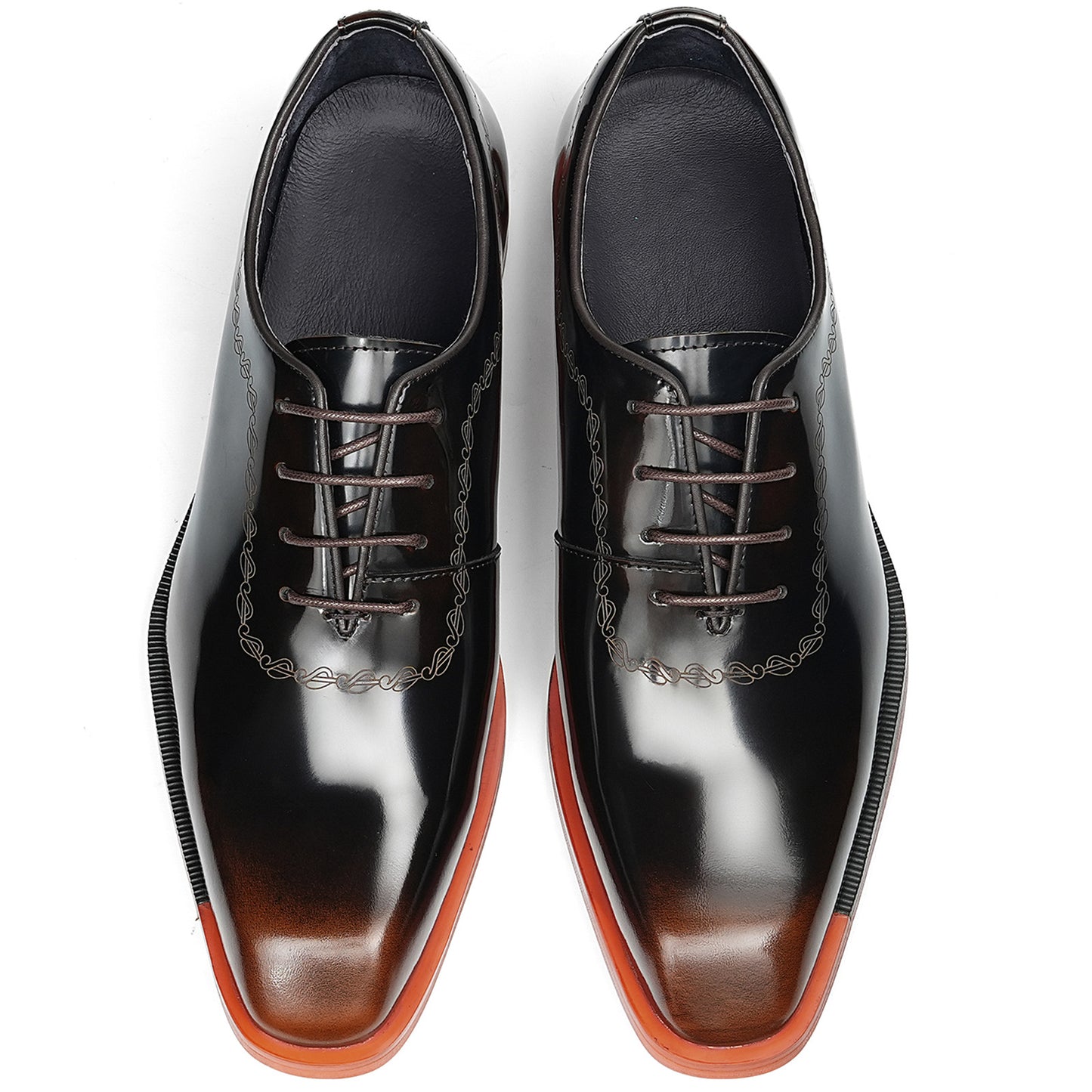 Men's Oxford Dress Shoes with Contrast Trim & Mirror Shine Finish