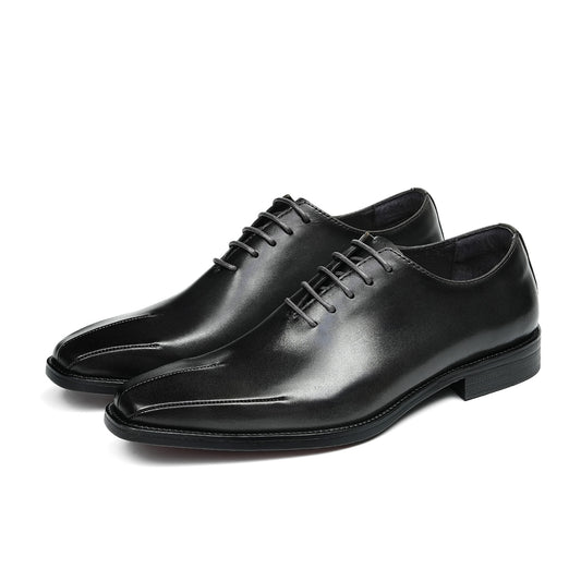 Men's Cap Toe Sleek Square Toe Oxford Shoes | with Glossy Finish & Low Heel