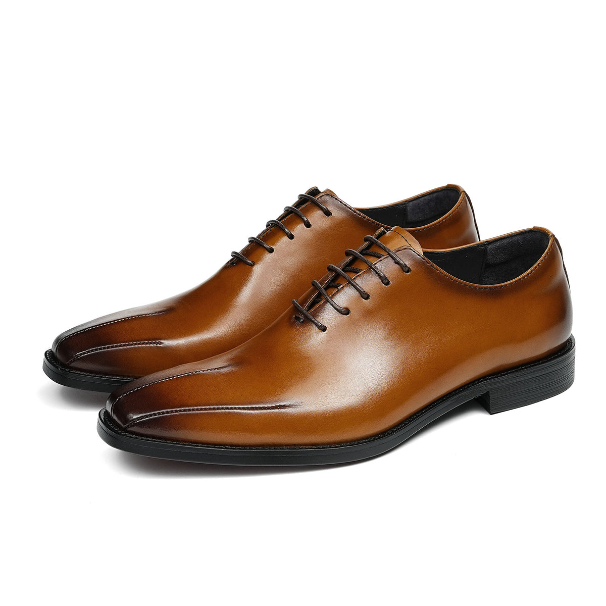 Men's Cap Toe Sleek Square Toe Oxford Shoes | with Glossy Finish & Low Heel