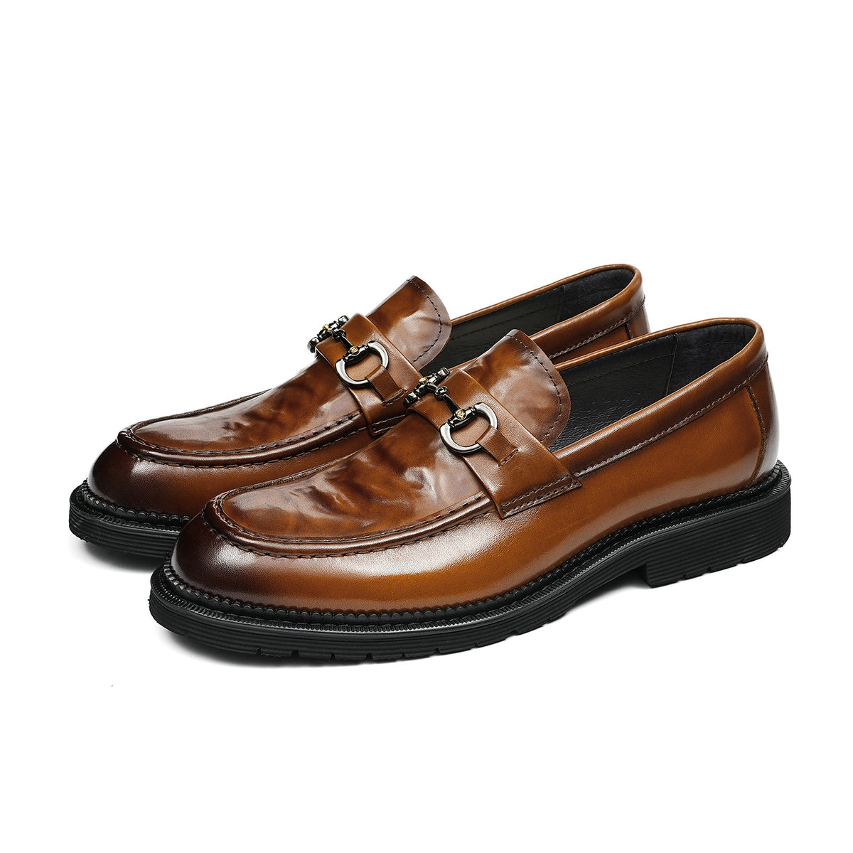 Men's Metal Bit Loafers| with Thick Sole & Moc-Toe Design