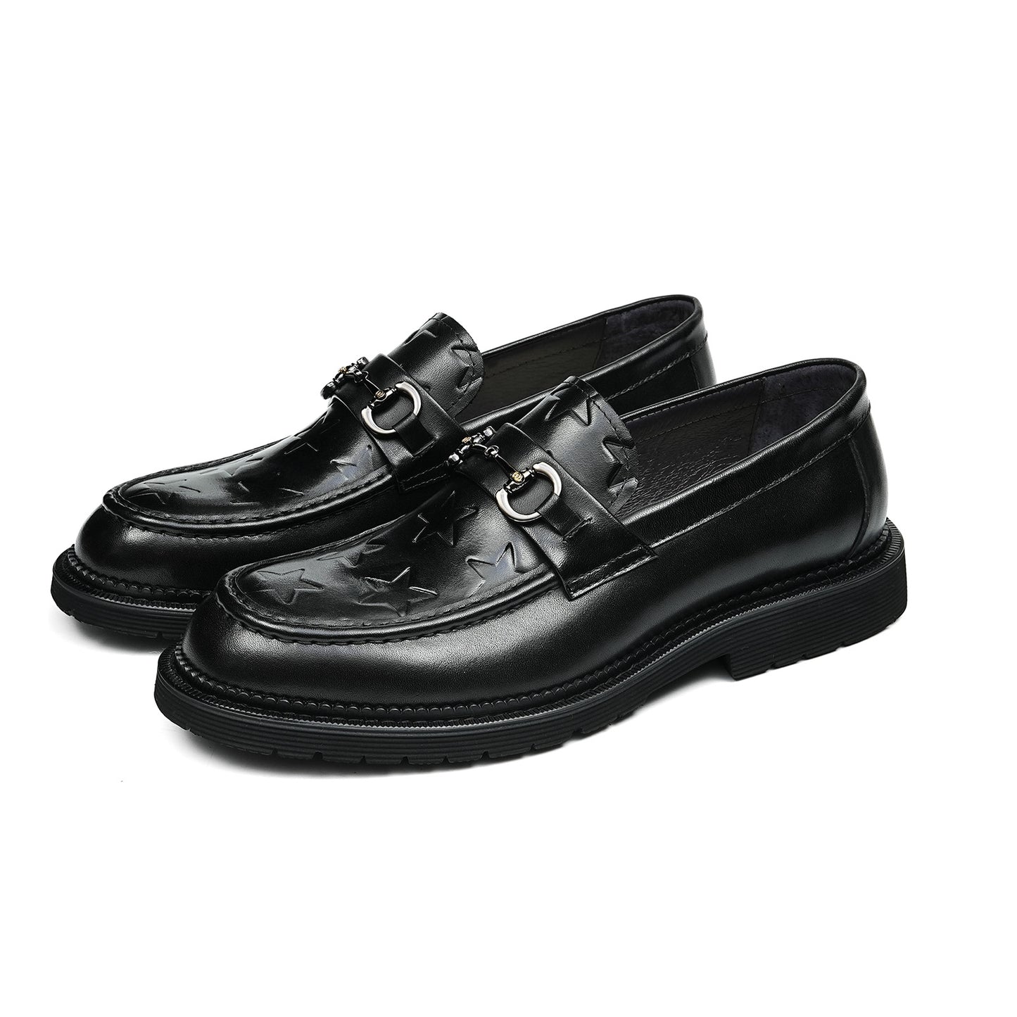 Men's Metal Bit Loafers| with Thick Sole & Moc-Toe Design