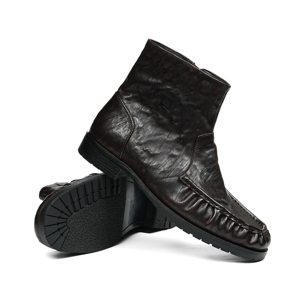 Men's Boots | Handcrafted Moc Toe Ankle Textured Uppers & Side Zip