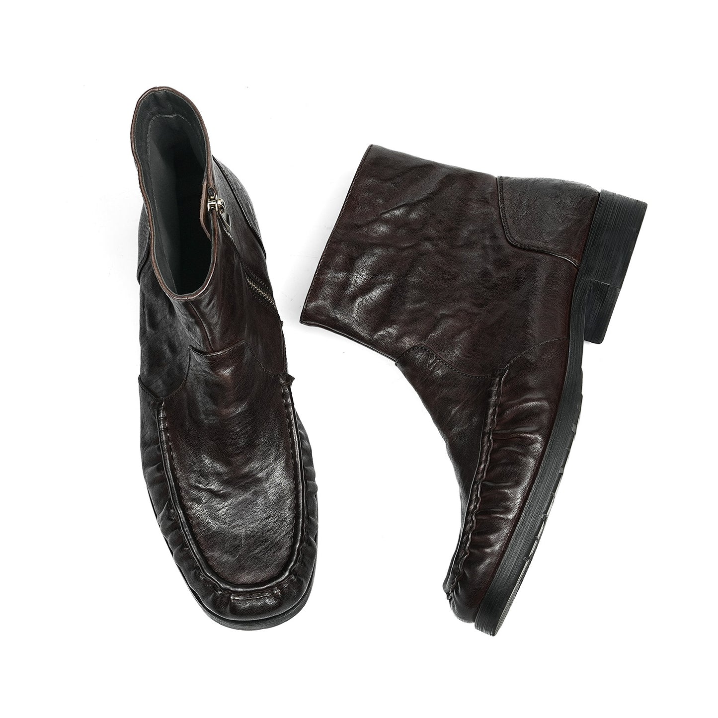 Men's Boots | Handcrafted Moc Toe Ankle Textured Uppers & Side Zip