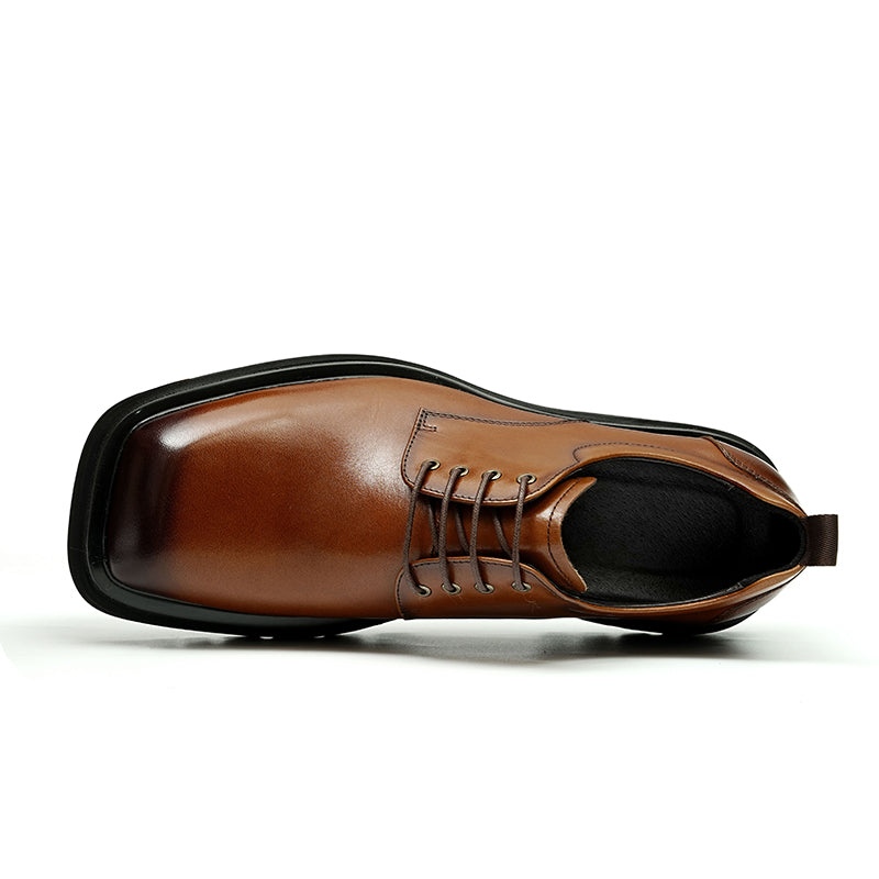 Calf Leather Derby Shoes for Men Glossy Square Toe