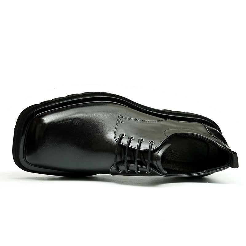 Calf Leather Derby Shoes for Men Glossy Square Toe
