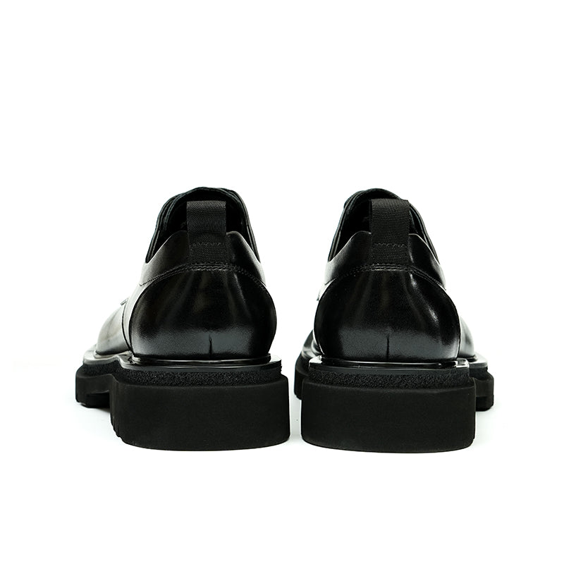 Calf Leather Derby Shoes for Men Glossy Square Toe