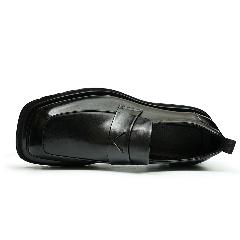 Calf Leather Loafers Shoes for Men Glossy Square Toe