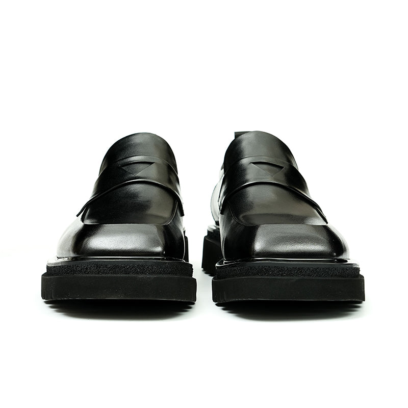 Calf Leather Loafers Shoes for Men Glossy Square Toe