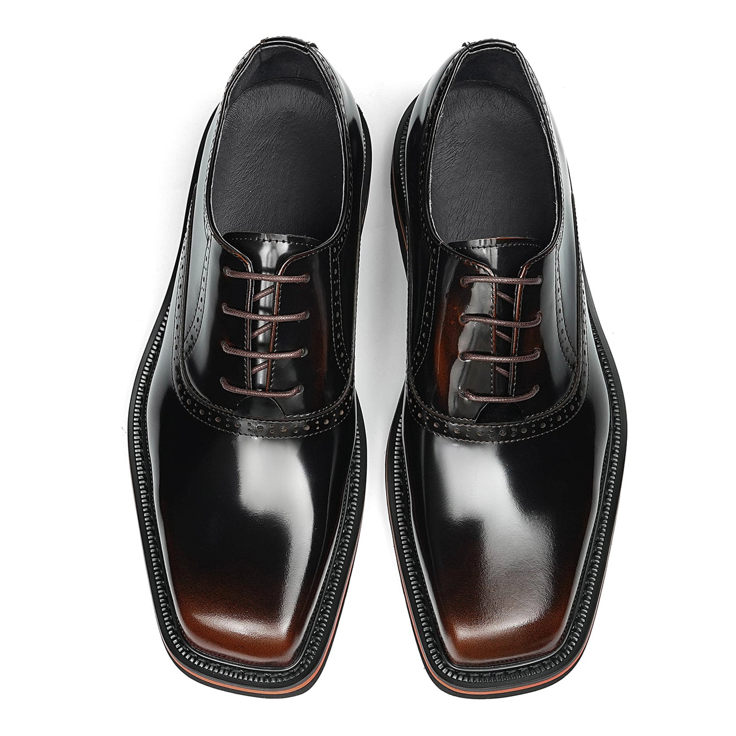 Men's Lace-Up Oxford Shoes with Contrast Sole Accent & Decorative Stitching