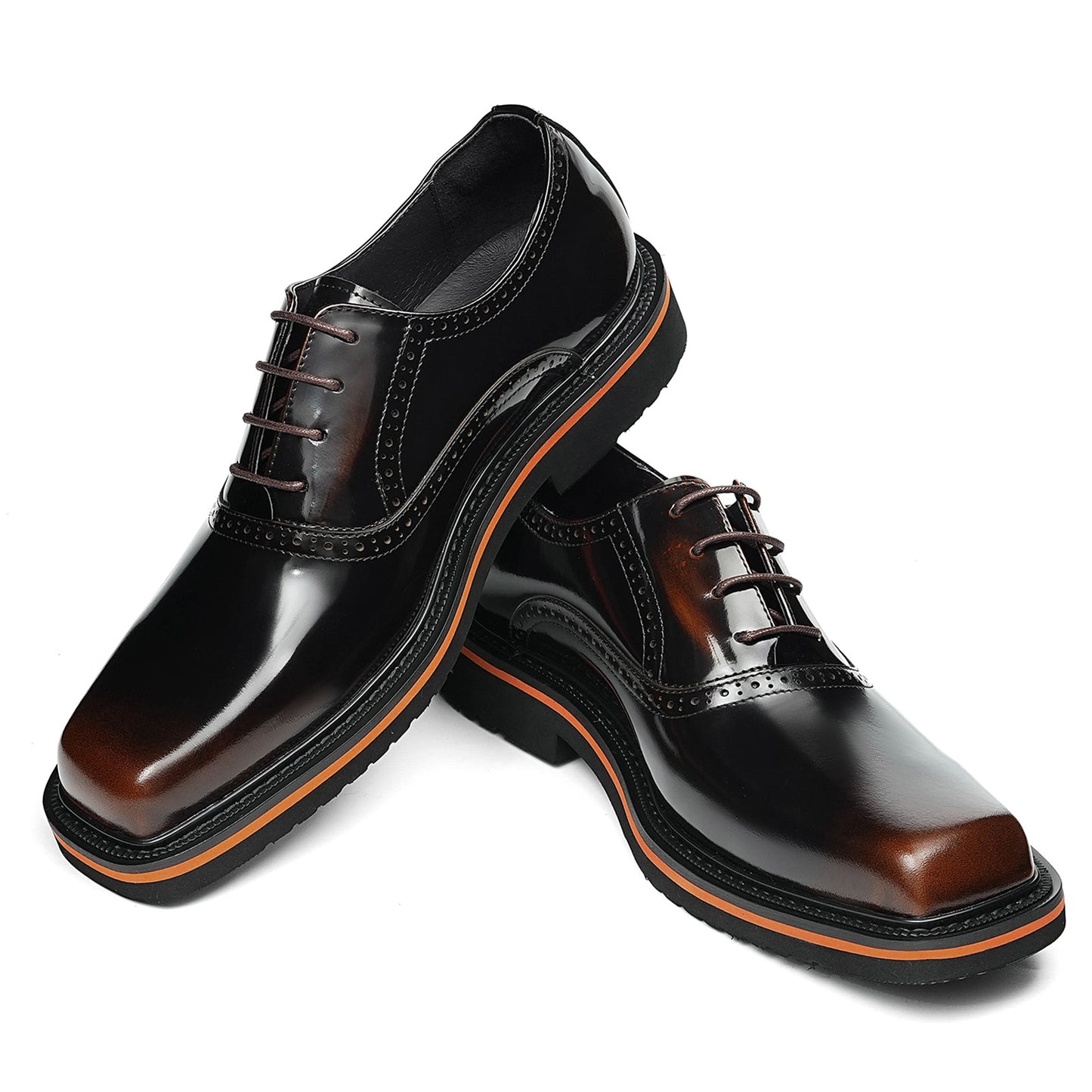 Men's Lace-Up Oxford Shoes with Contrast Sole Accent & Decorative Stitching