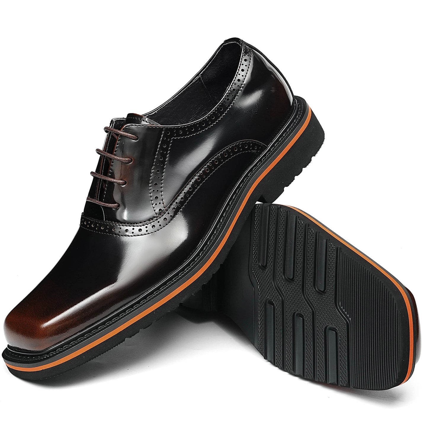 Men's Lace-Up Oxford Shoes with Contrast Sole Accent & Decorative Stitching