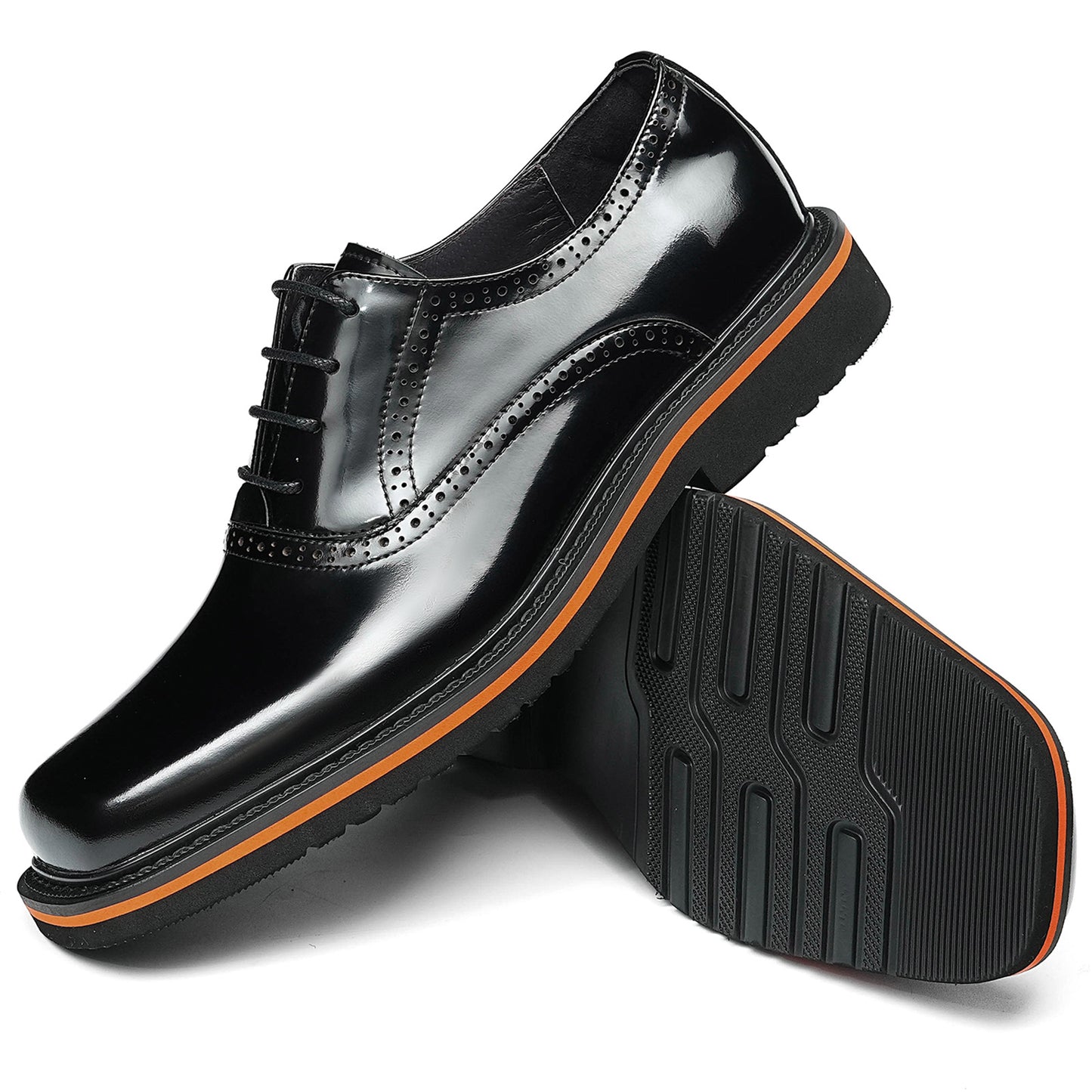 Men's Lace-Up Oxford Shoes with Contrast Sole Accent & Decorative Stitching