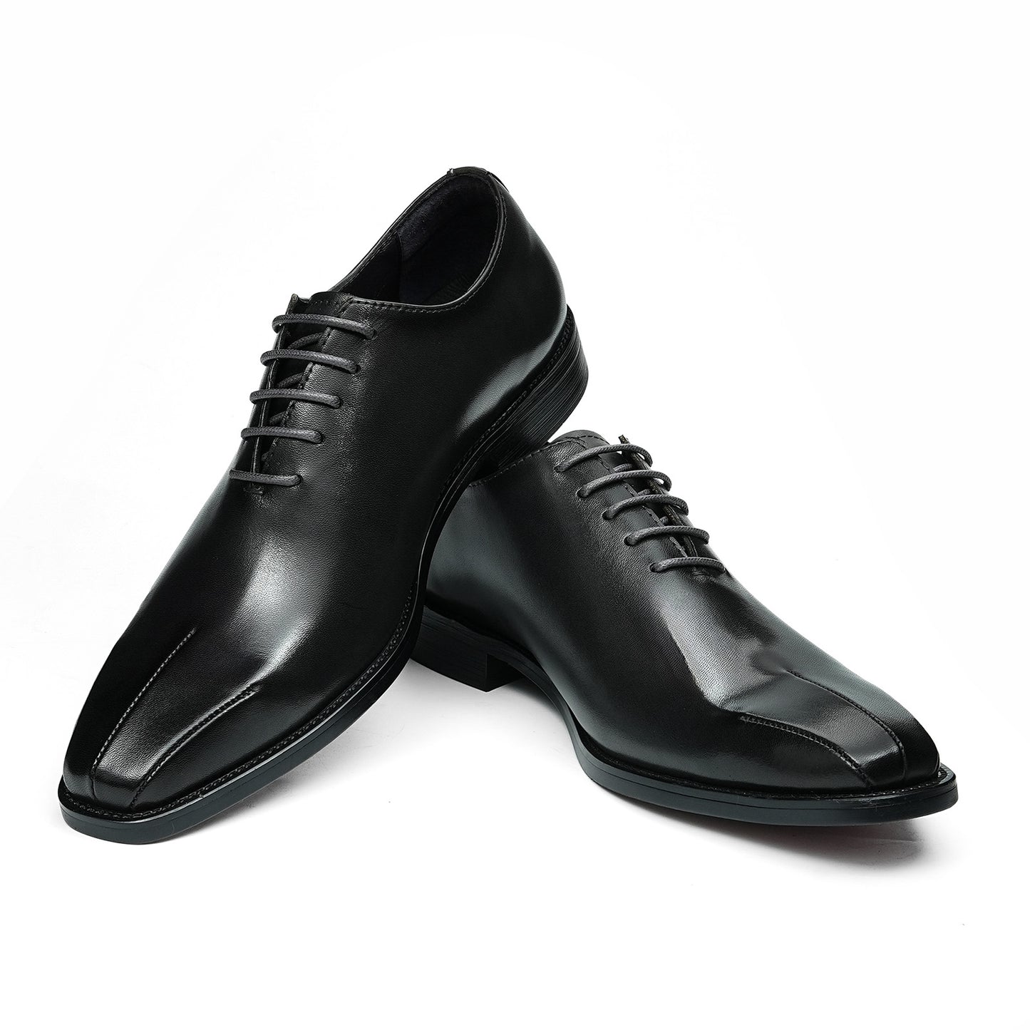 Men's Cap Toe Sleek Square Toe Oxford Shoes | with Glossy Finish & Low Heel