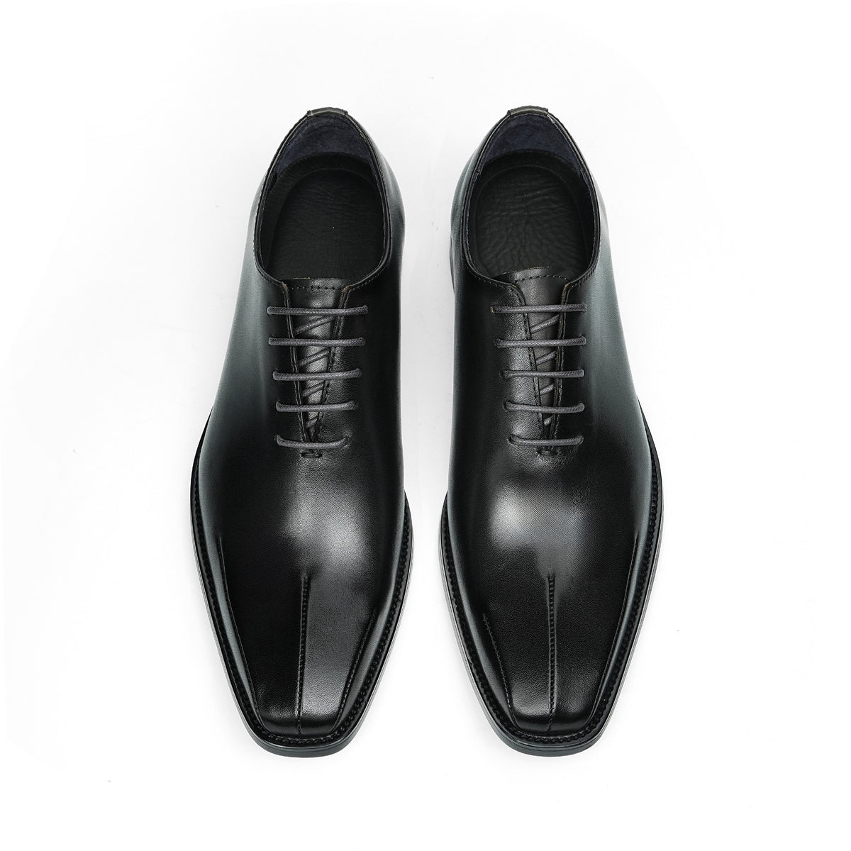 Men's Cap Toe Sleek Square Toe Oxford Shoes | with Glossy Finish & Low Heel