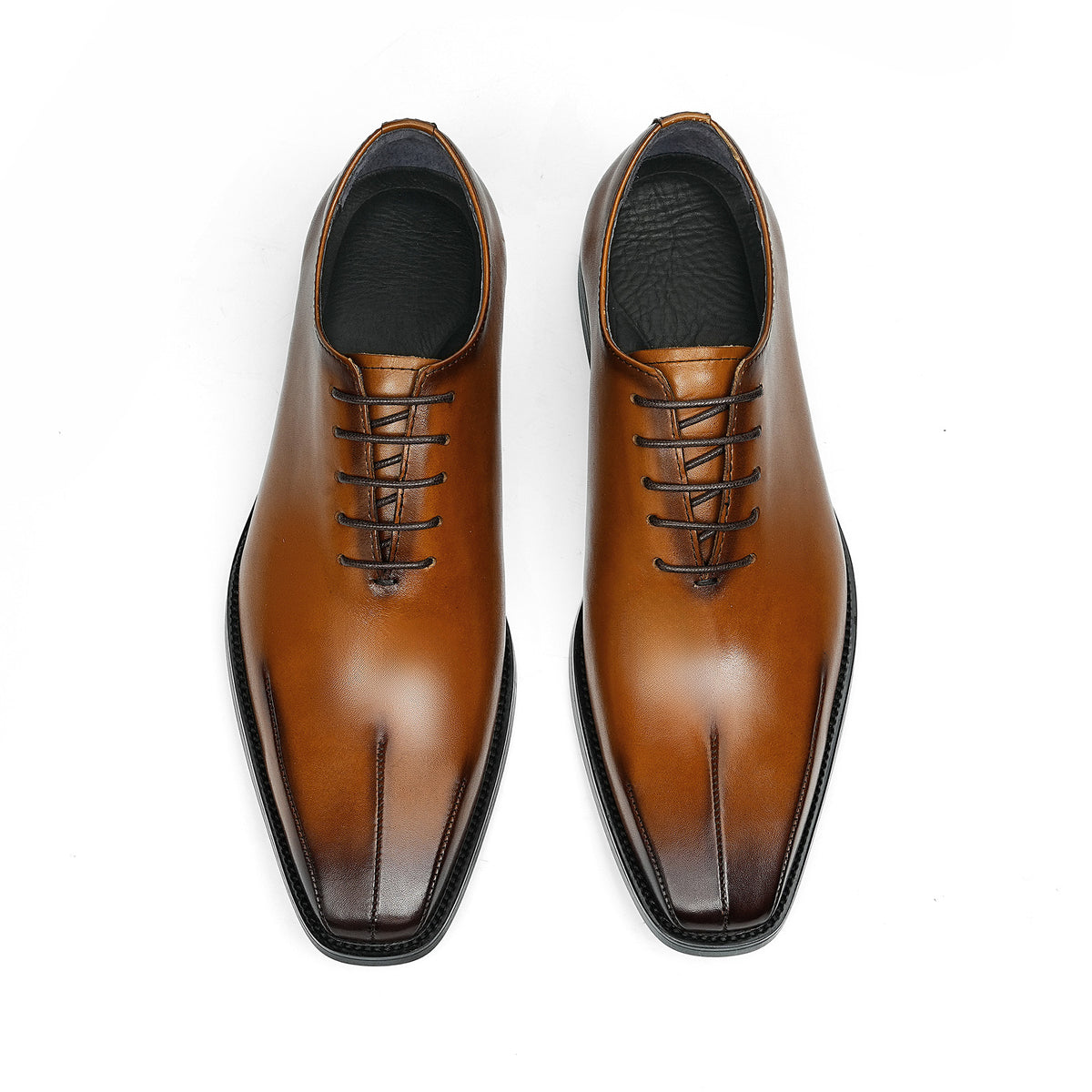 Men's Cap Toe Sleek Square Toe Oxford Shoes | with Glossy Finish & Low Heel