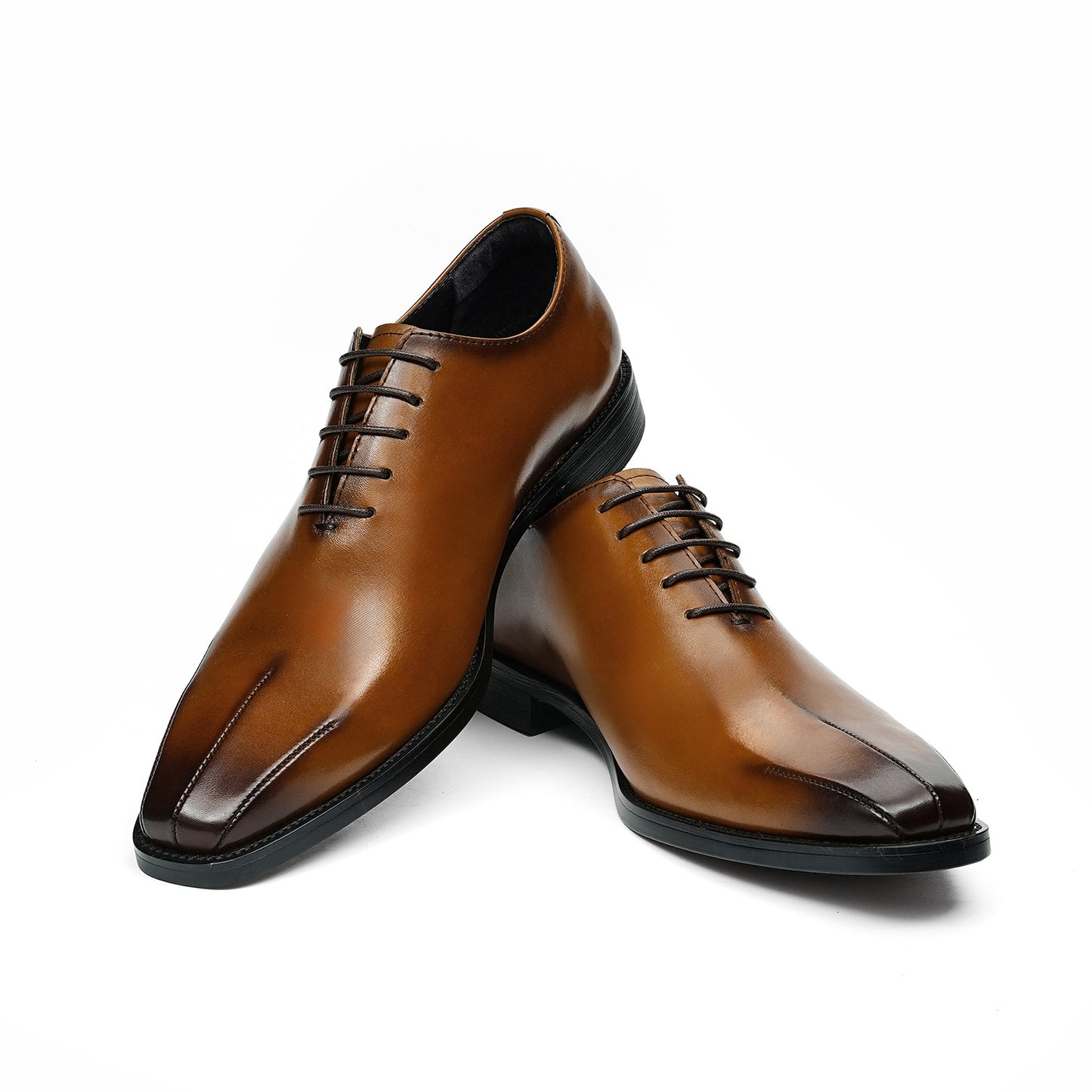 Men's Cap Toe Sleek Square Toe Oxford Shoes | with Glossy Finish & Low Heel