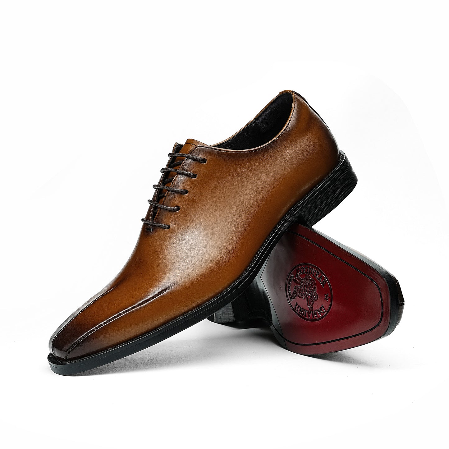 Men's Cap Toe Sleek Square Toe Oxford Shoes | with Glossy Finish & Low Heel