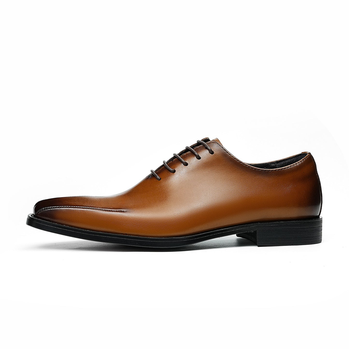 Men's Cap Toe Sleek Square Toe Oxford Shoes | with Glossy Finish & Low Heel