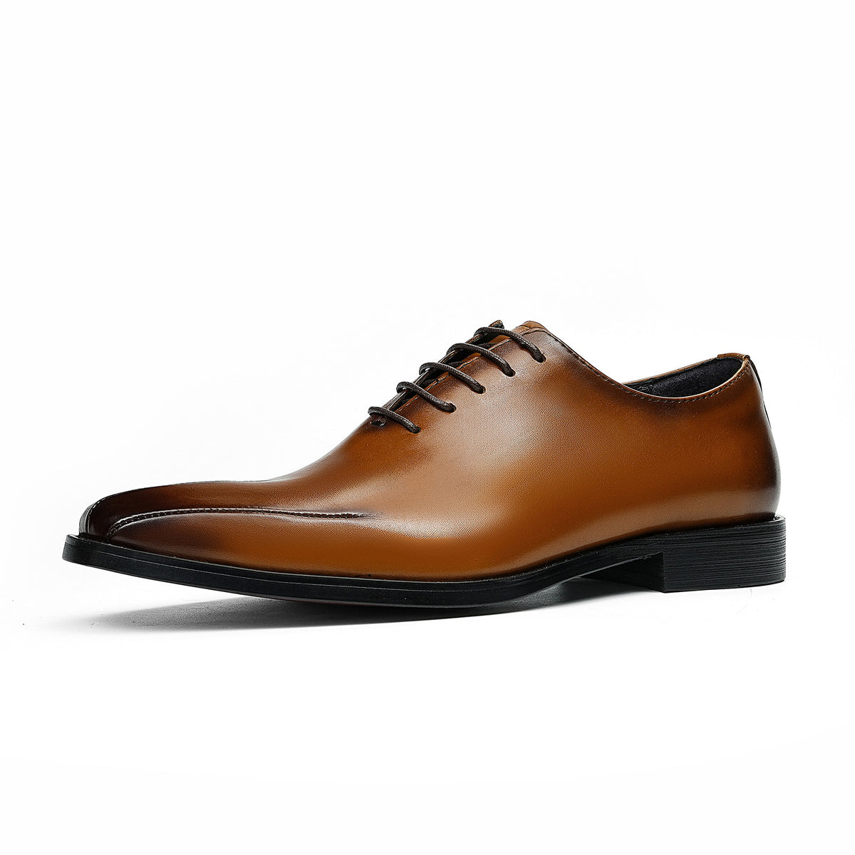 Men's Cap Toe Sleek Square Toe Oxford Shoes | with Glossy Finish & Low Heel