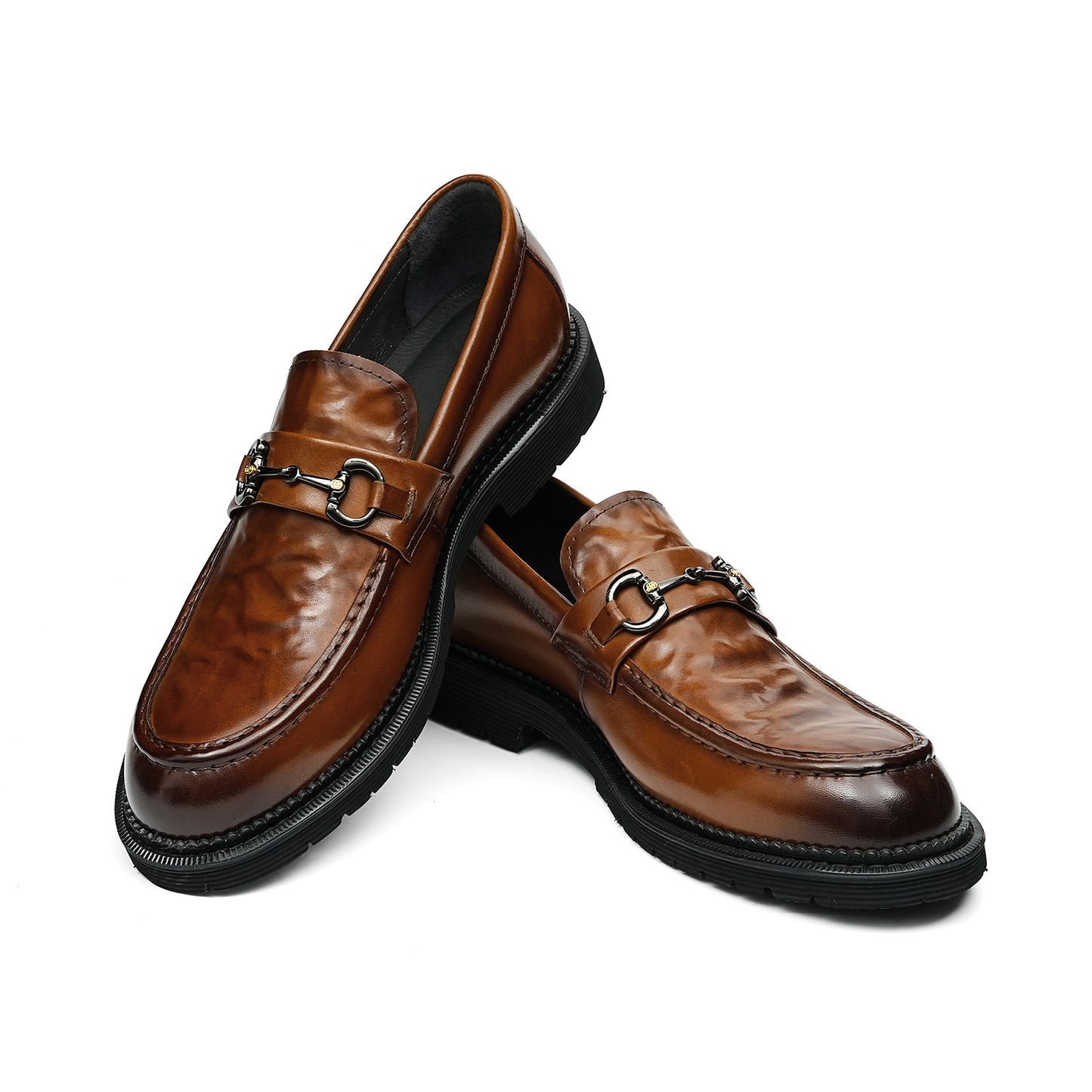 Men's Metal Bit Loafers| with Thick Sole & Moc-Toe Design