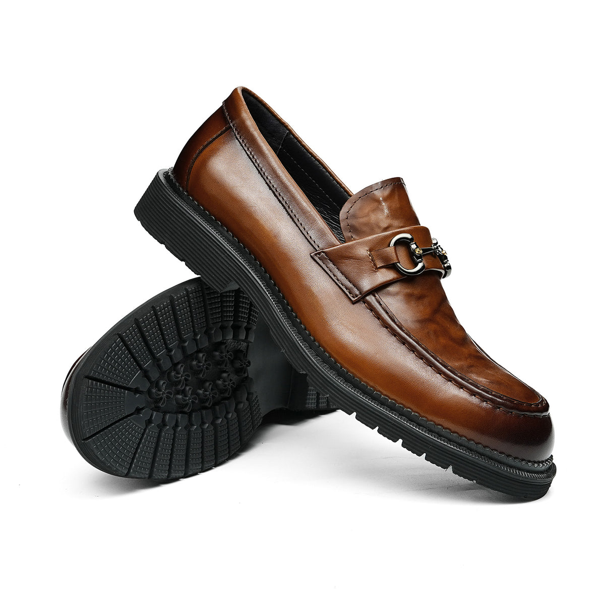 Men's Metal Bit Loafers| with Thick Sole & Moc-Toe Design
