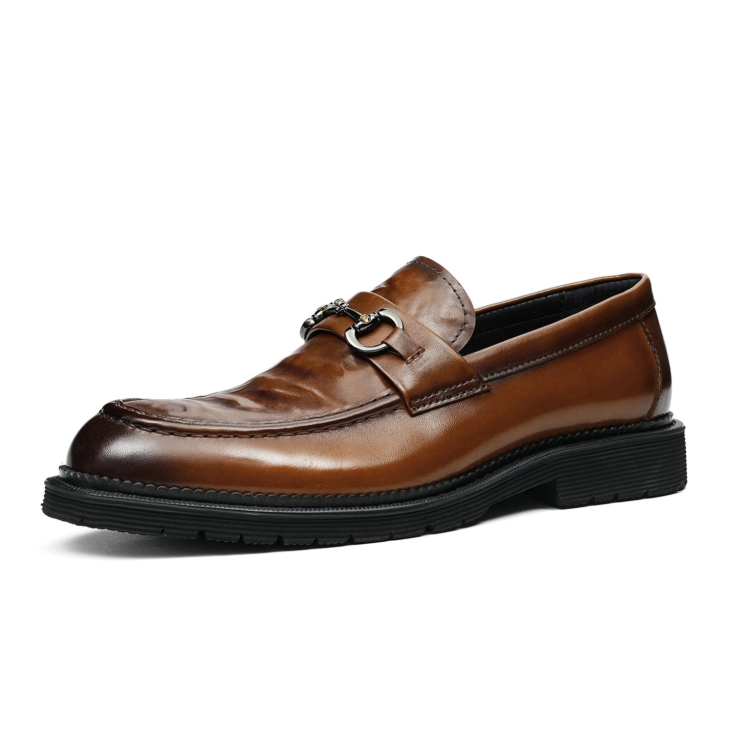 Men's Metal Bit Loafers| with Thick Sole & Moc-Toe Design