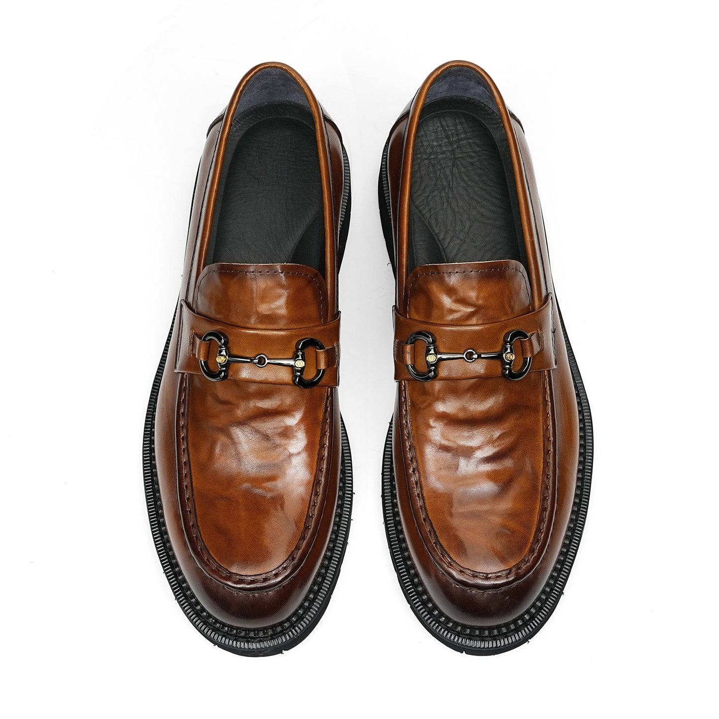 Men's Metal Bit Loafers| with Thick Sole & Moc-Toe Design