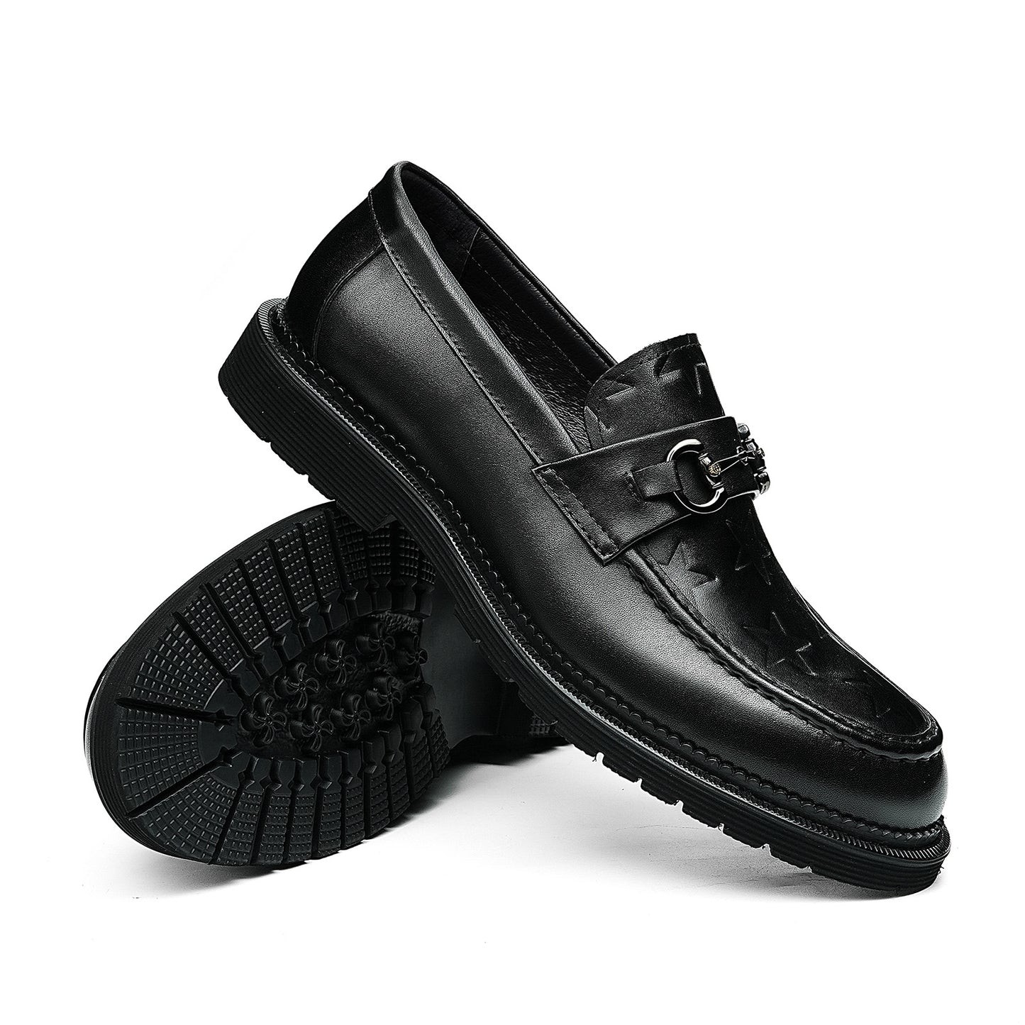 Men's Metal Bit Loafers| with Thick Sole & Moc-Toe Design