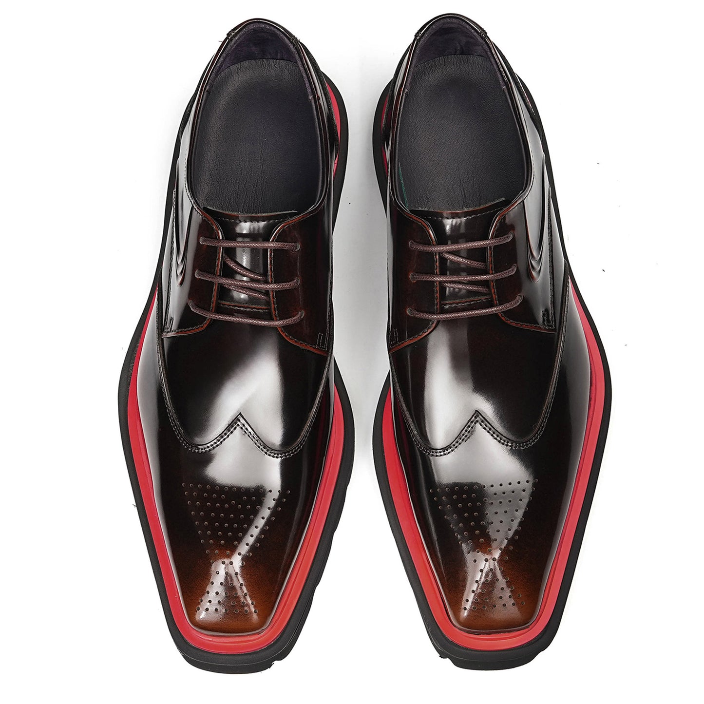 Men's Square-Toe Derbys with Brogue Detailing & Contrast Sole Trim