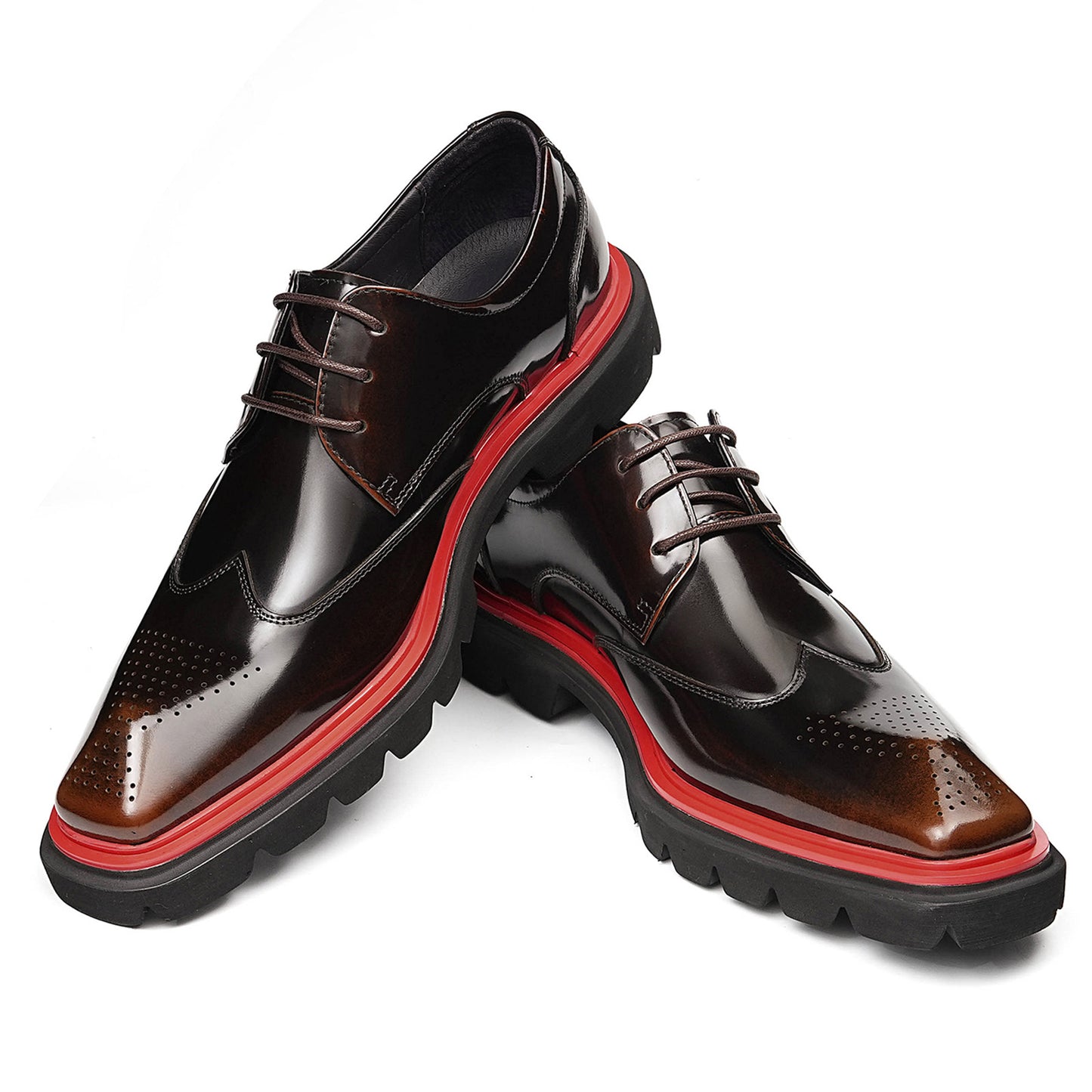 Men's Square-Toe Derbys with Brogue Detailing & Contrast Sole Trim