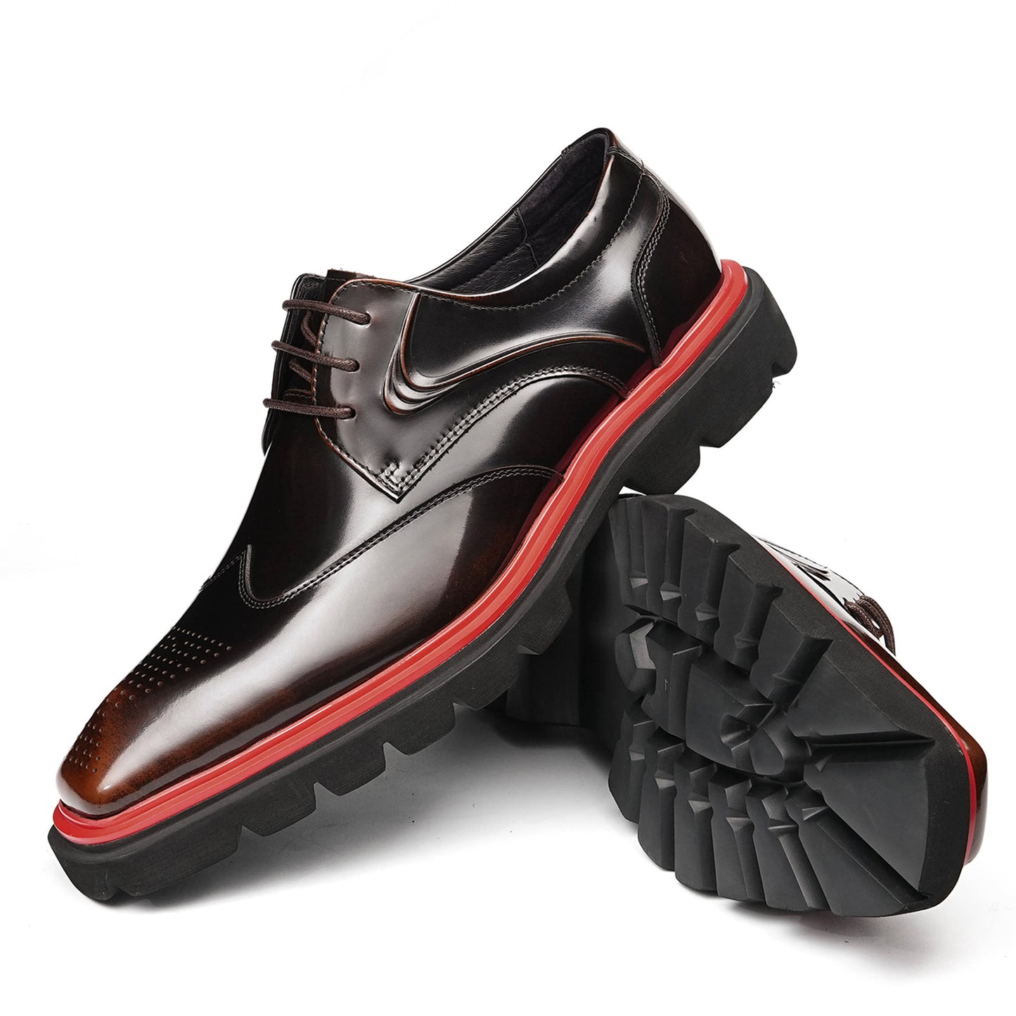 Men's Square-Toe Derbys with Brogue Detailing & Contrast Sole Trim