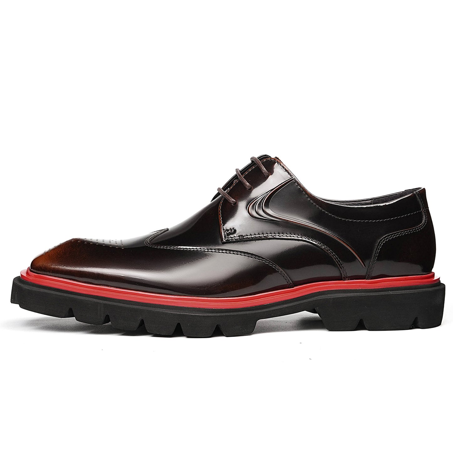 Men's Square-Toe Derbys with Brogue Detailing & Contrast Sole Trim