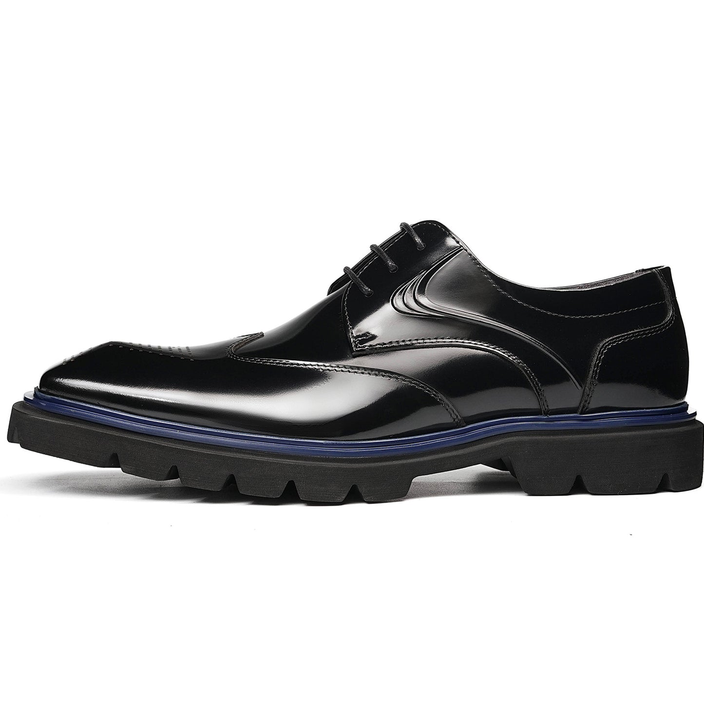 Men's Square-Toe Derbys with Brogue Detailing & Contrast Sole Trim