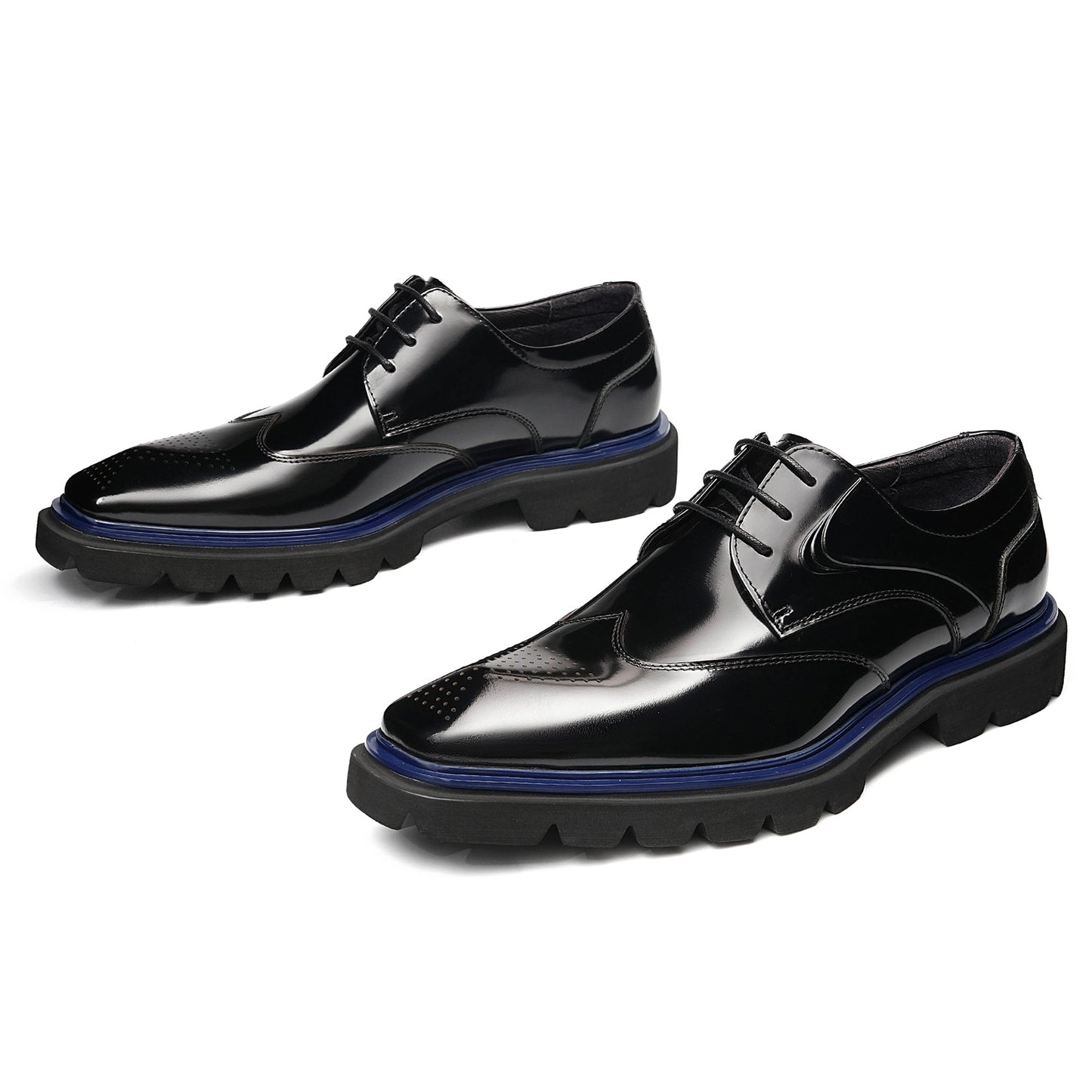 Men's Square-Toe Derbys with Brogue Detailing & Contrast Sole Trim
