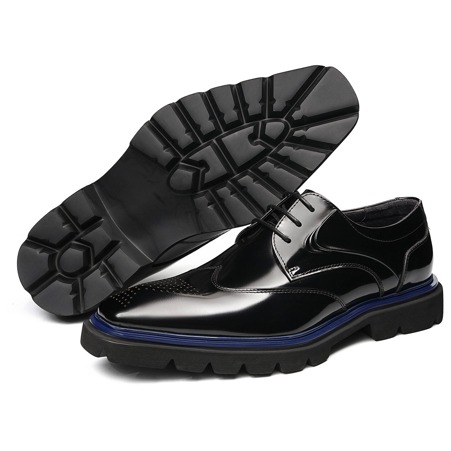 Men's Square-Toe Derbys with Brogue Detailing & Contrast Sole Trim