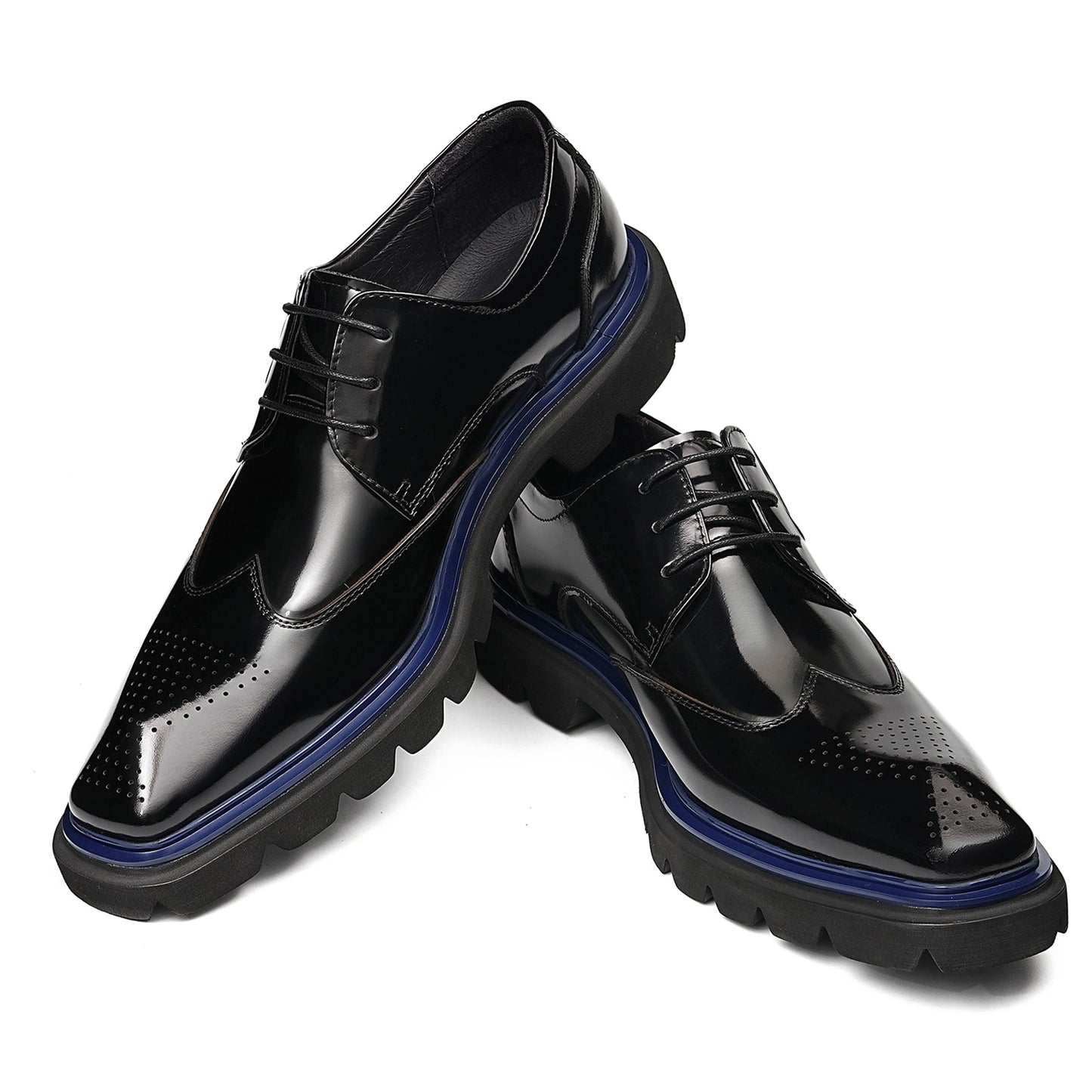 Men's Square-Toe Derbys with Brogue Detailing & Contrast Sole Trim