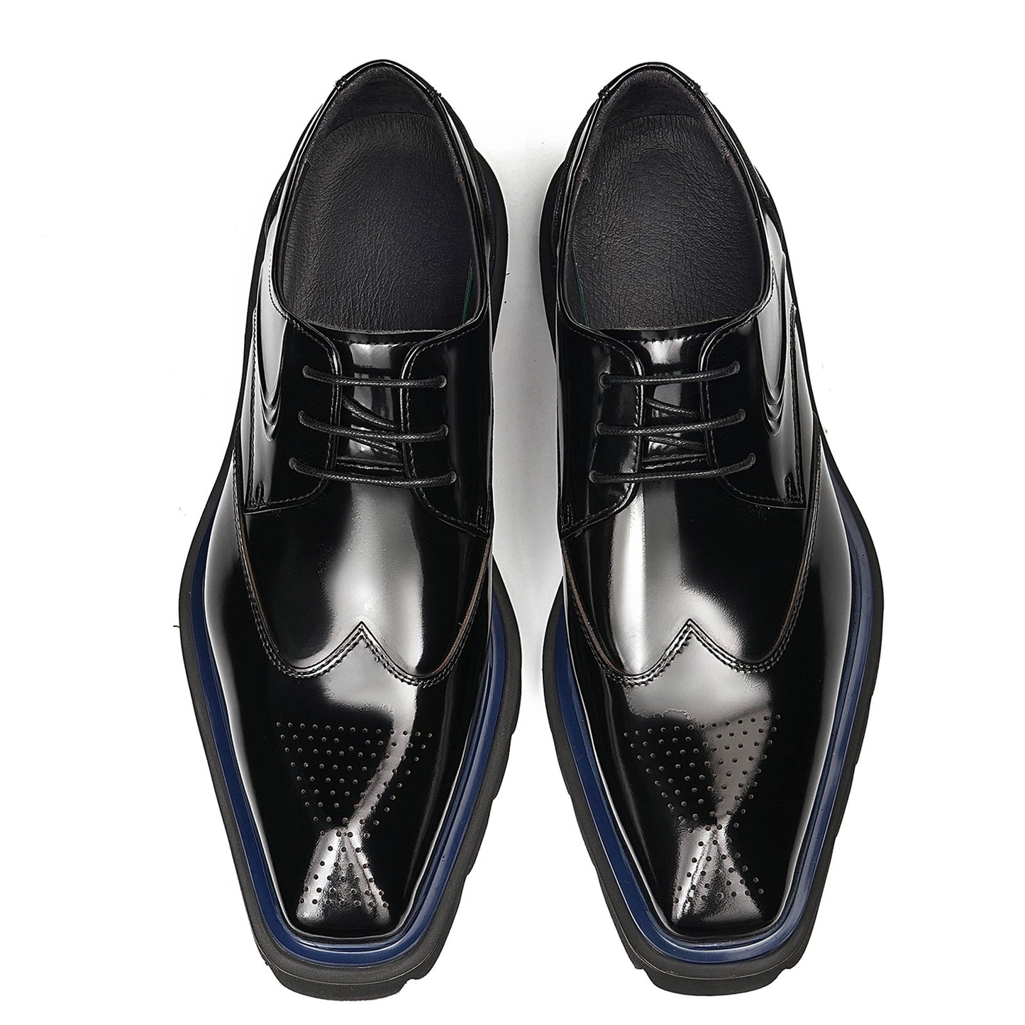 Men's Square-Toe Derbys with Brogue Detailing & Contrast Sole Trim