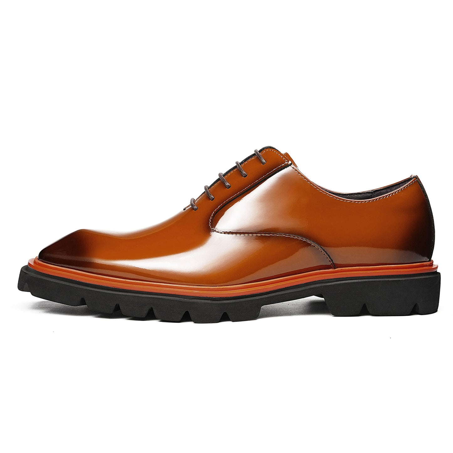 Men's Rugged Square-Toe Leather Shoes with Contrast Sole