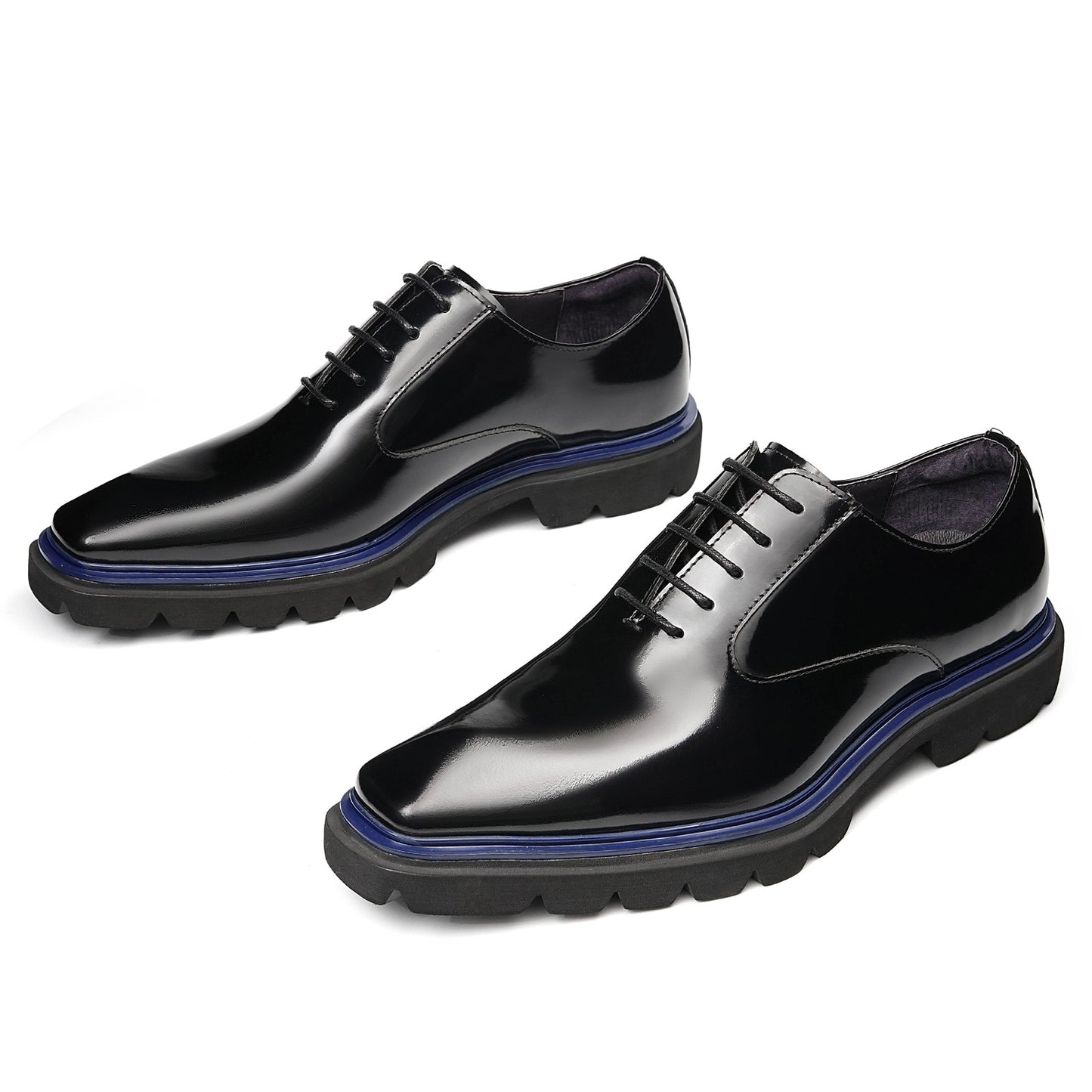 Men's Rugged Square-Toe Leather Shoes with Contrast Sole