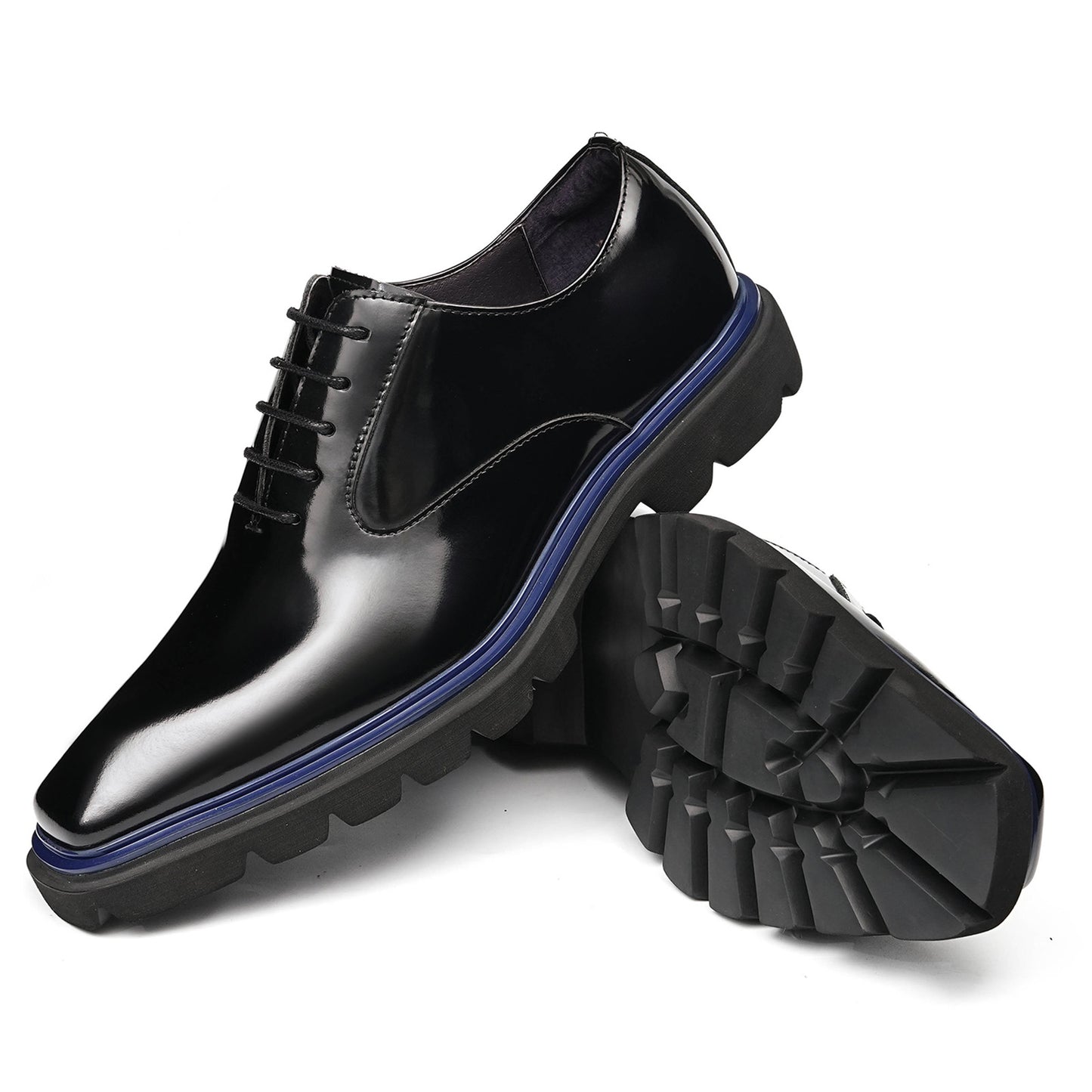 Men's Rugged Square-Toe Leather Shoes with Contrast Sole