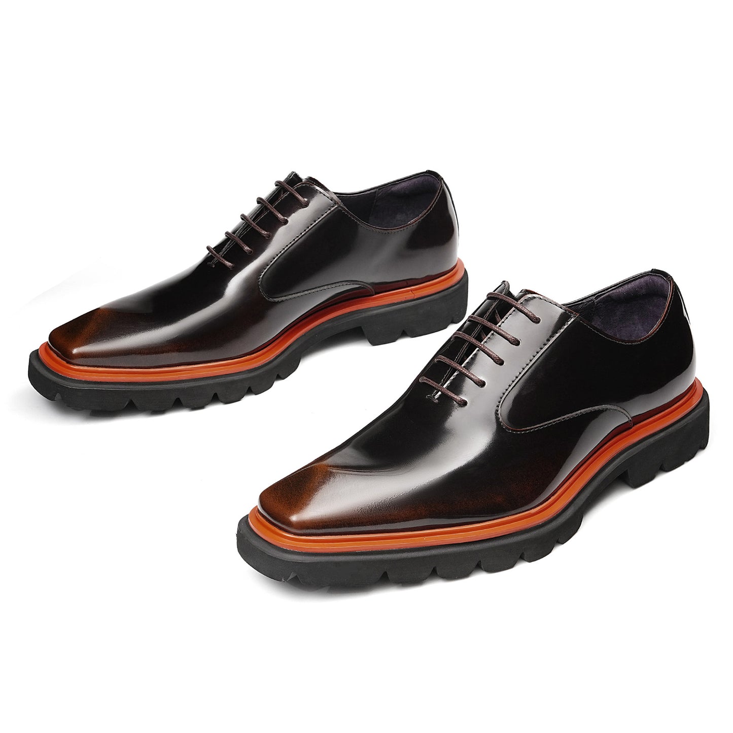 Men's Rugged Square-Toe Leather Shoes with Contrast Sole