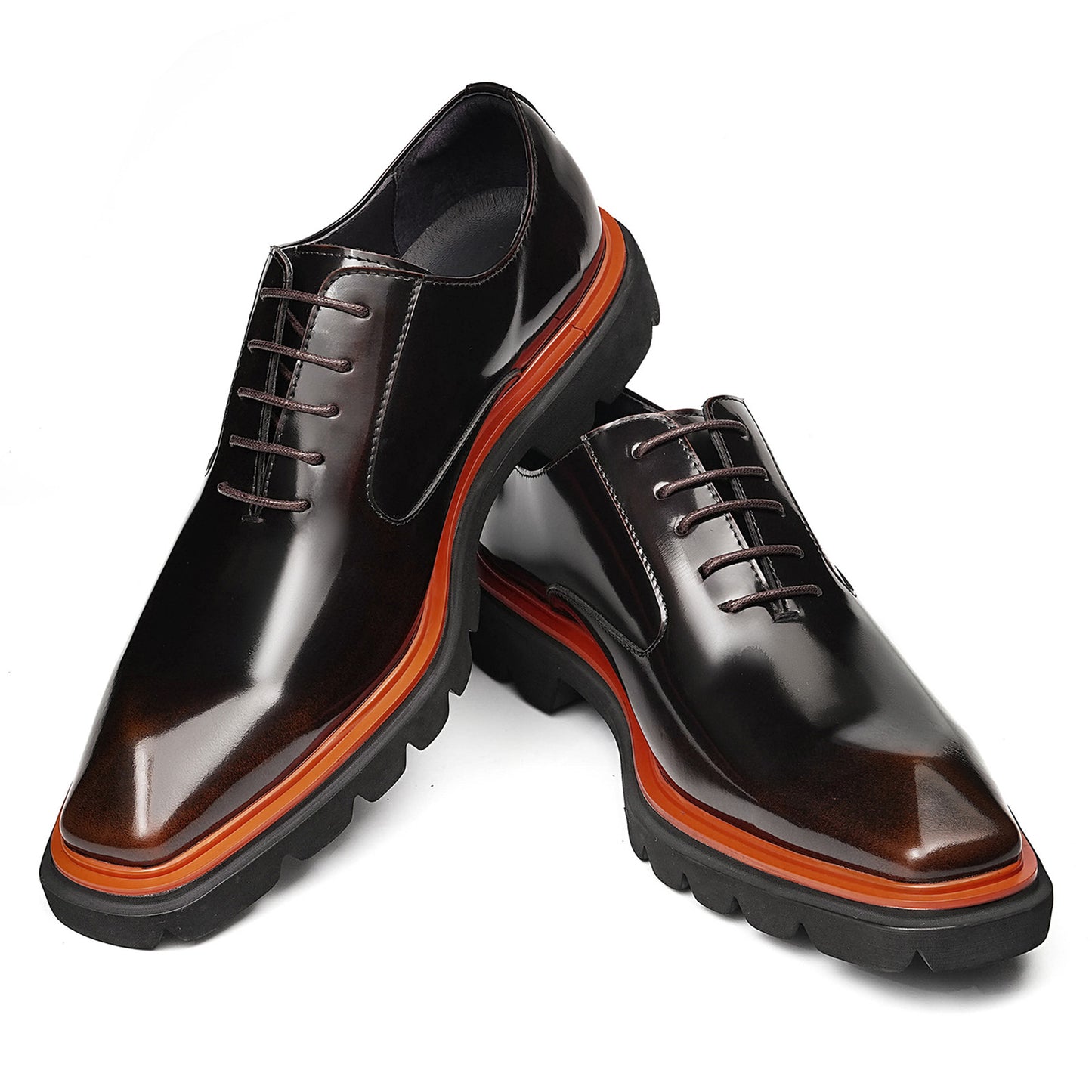 Men's Rugged Square-Toe Leather Shoes with Contrast Sole