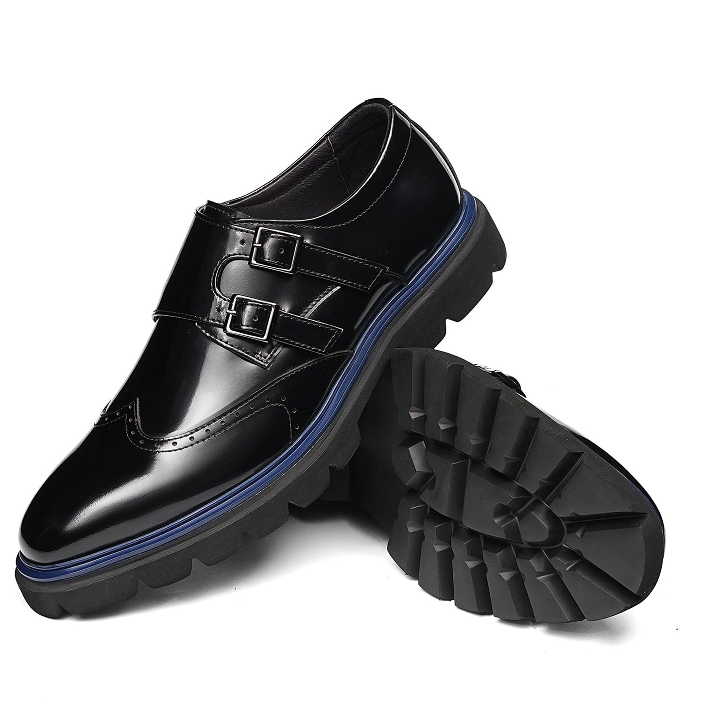 Men's Double Monk Strap Dress Shoes with Square Toe & Contrast Sole