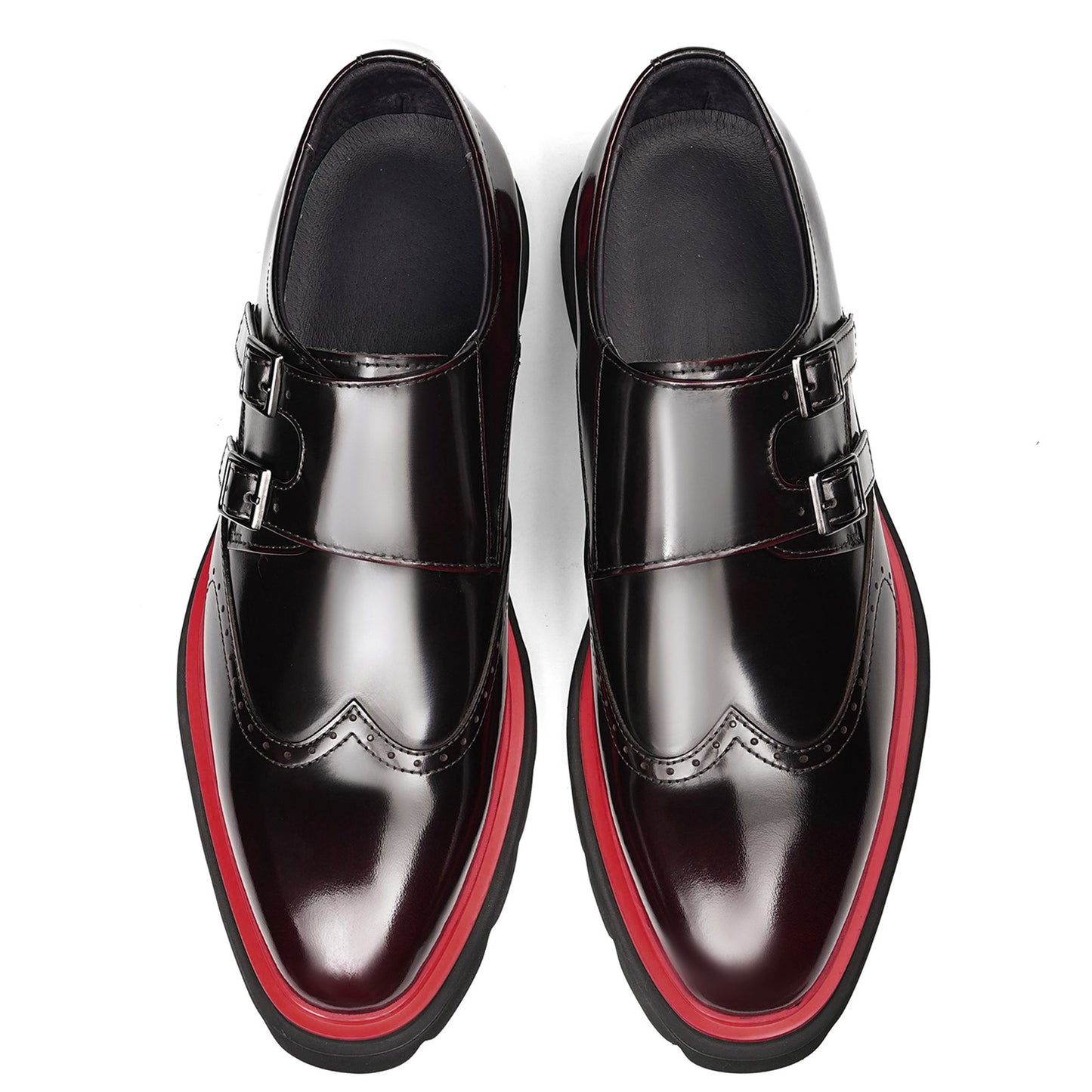 Men's Double Monk Strap Dress Shoes with Square Toe & Contrast Sole